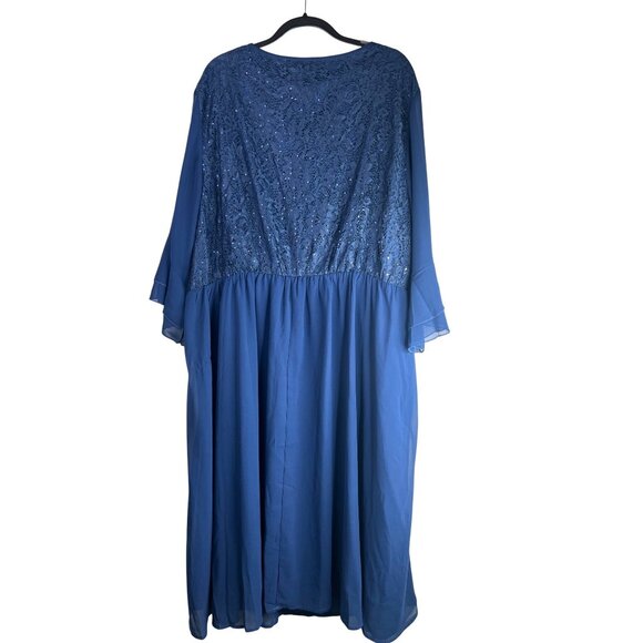 Bloomchic Plus Size 3X Blue Lace & Chiffon Maxi Dress With Flutter Sleeves - Picture 2 of 12